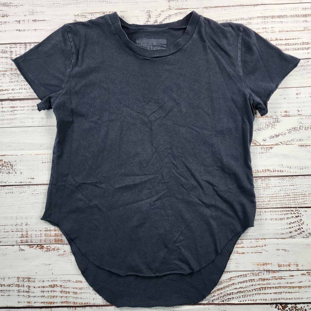 Frank & Eileen Theo Perfect Tee Women L Black Cotton Raw Hem Made USA - Picture 1 of 6
